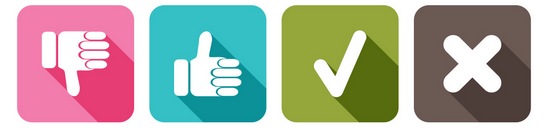 Image of thumbs up, thumbs down, tick and a cross.